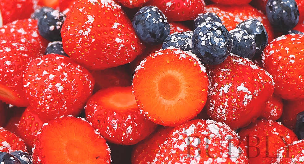 strawberry blueberry fruits sugar