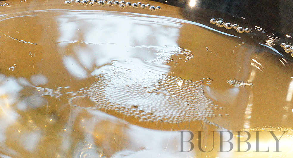 glass of bubbly bubbles close up