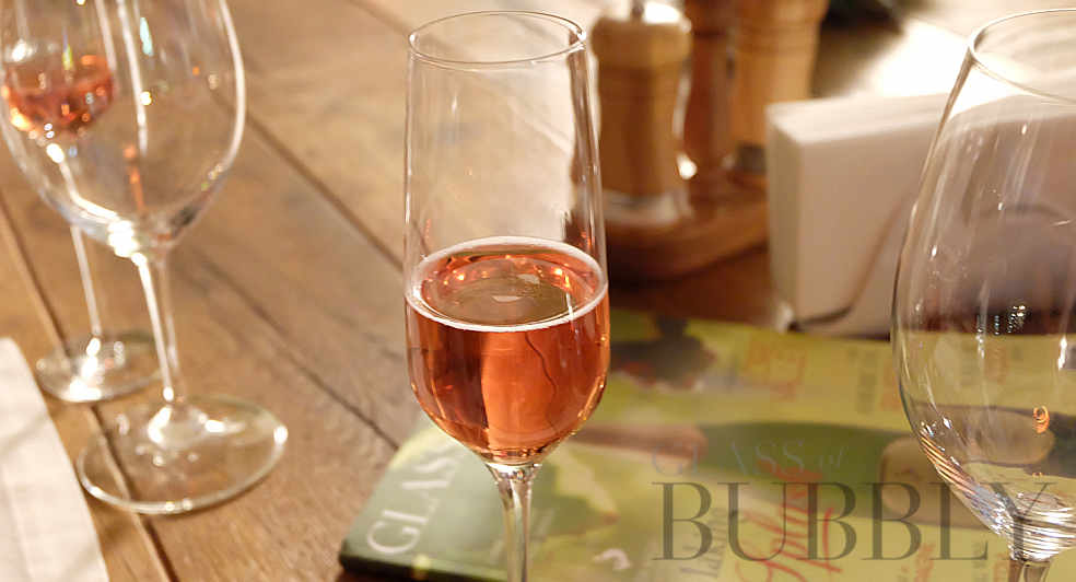 pink rose bubbly glass flute