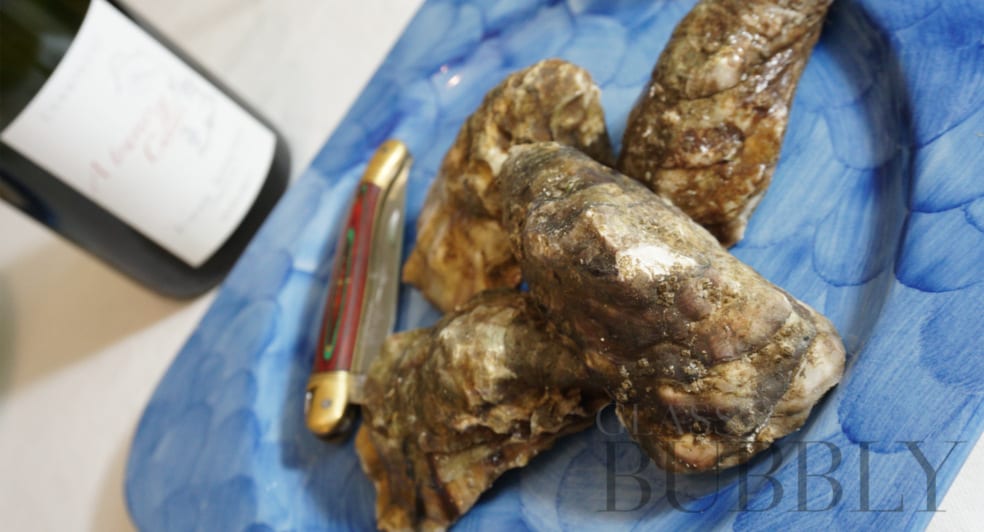 Champagne Etienne Sandrin A Travers Celles Extra Brut with oysters