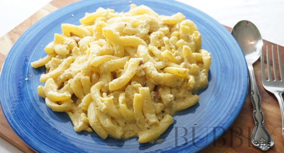 Carbonara of Dreams with Fresh Sedanini and Crispy Pancetta