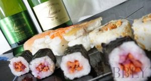 Japan sparkling wine Lumiera and Sushi