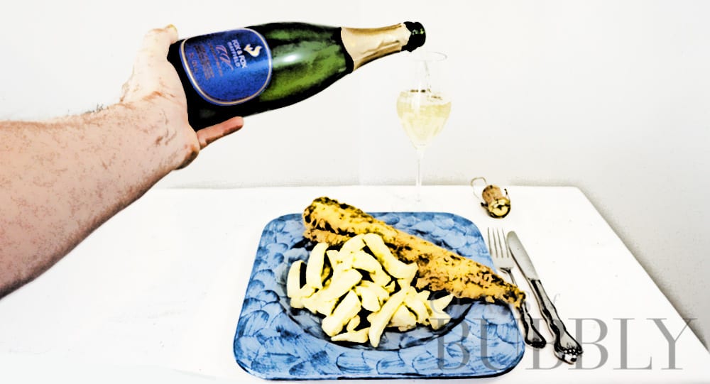 English Sparkling Wine with Fish & Chips Glass Of Bubbly